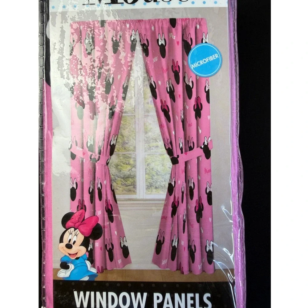 2 Disney Minnie Mouse Curtains 2 Panel Set 42x84 Pink Microfiber Room Decor NEW